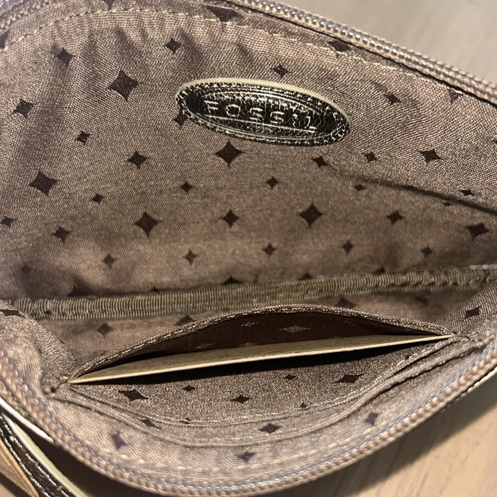 Fossil New Perfect Wristlet Metallic Leather Snake Skin Print